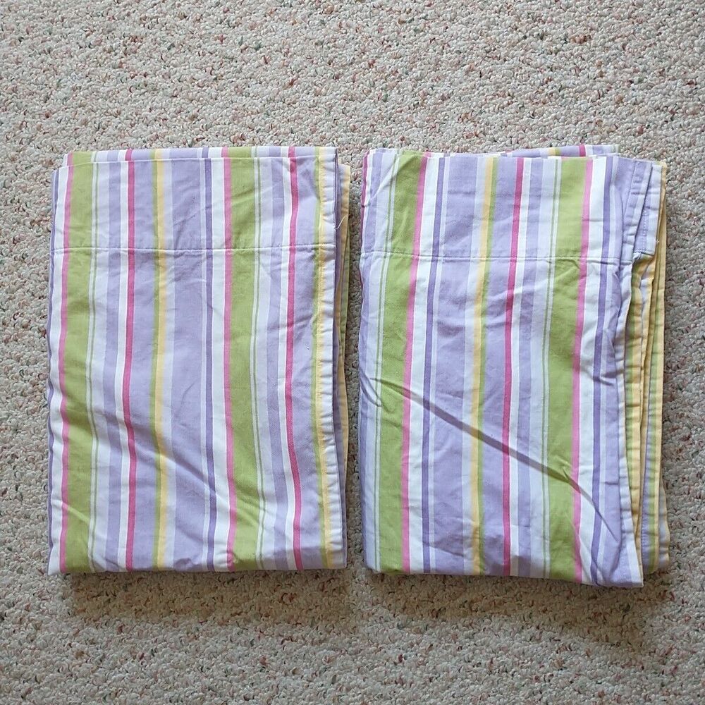 Pair POTTERY BARN KIDS Panel Curtain Drape Lined Multicolor Stripe Cotton 44x63